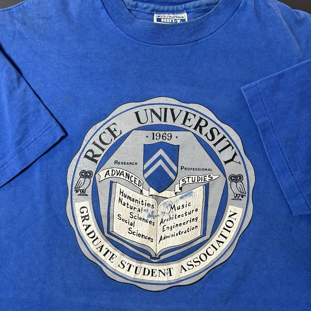 Vintage Rice University Tshirt‎ Single Stitch Men's L Blue Hanes Beefy